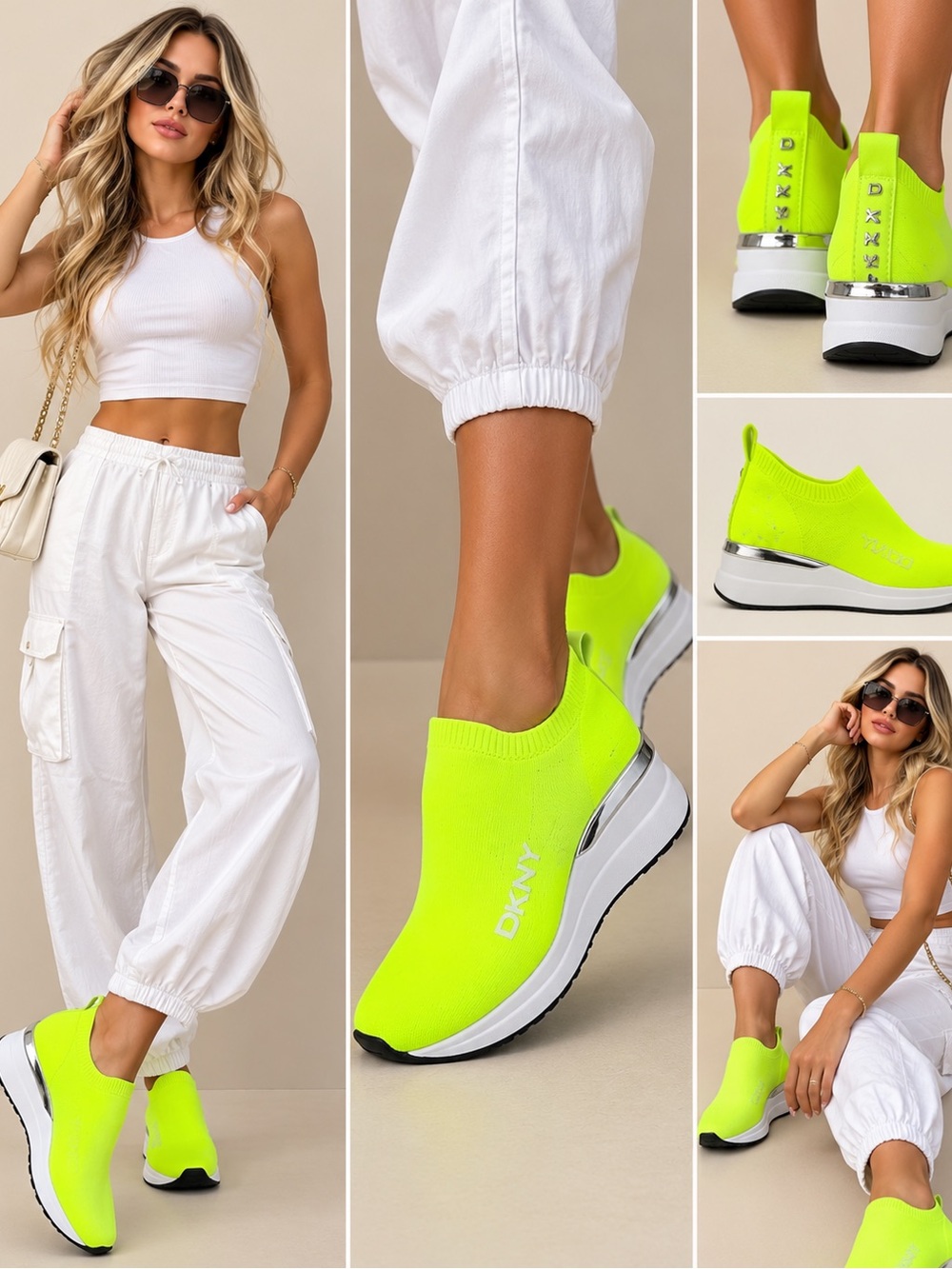 DKNY Neon Lime Yellow Knit Slip-On Platform Sneakers – NWOT